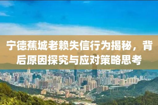 寧德蕉城老賴失信行為揭秘，背后原因探究與應對策略思考
